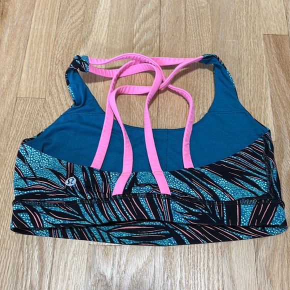 Lululemon Energy Bra Mini Palm Lace Tofino Teal Multi / Flash Light - Size 6 - Picture 4 of 11